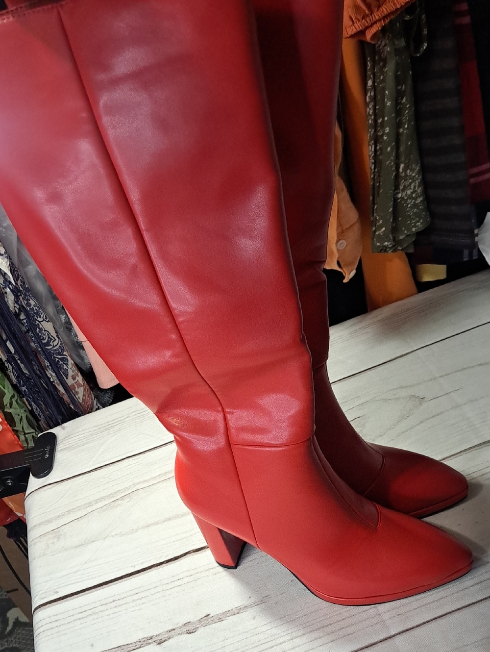 Red Knee-High Block Heel Boots - Women - Picture 6 of 6